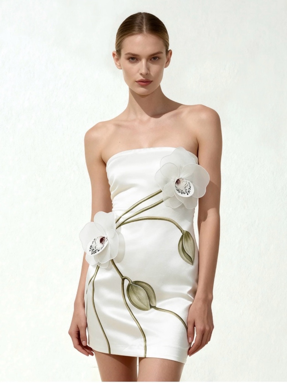 JW PEI White Strapless Floral-Appliqué Mini Dress